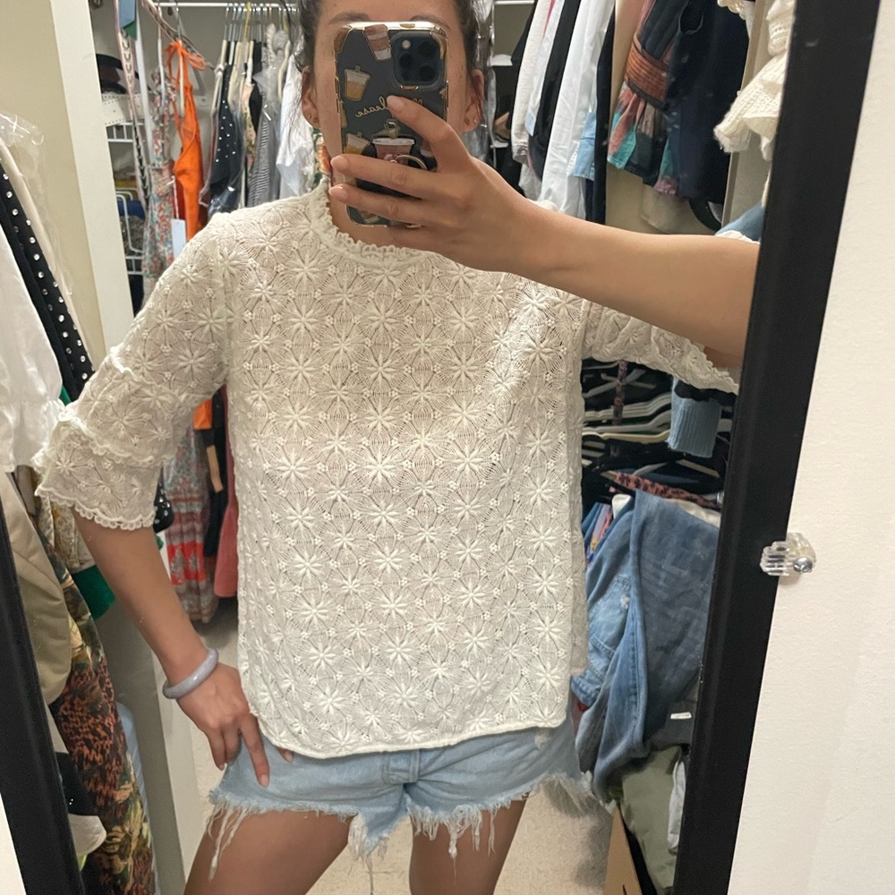 Embroidered White Floral Top